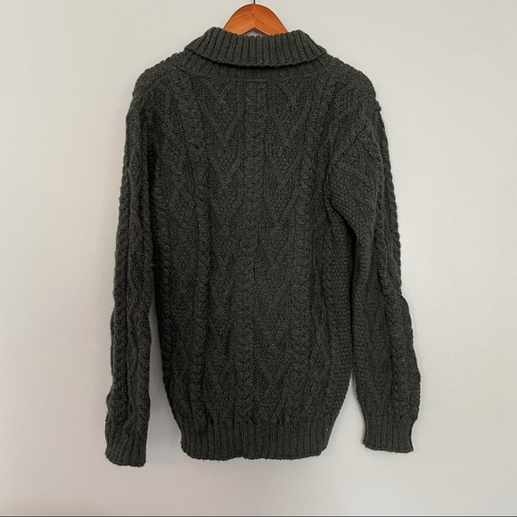 Inis Crafts Merino Wool Green Cable Knit Shawl Collar Pullover Sweater Men’s M - Picture 4 of 8